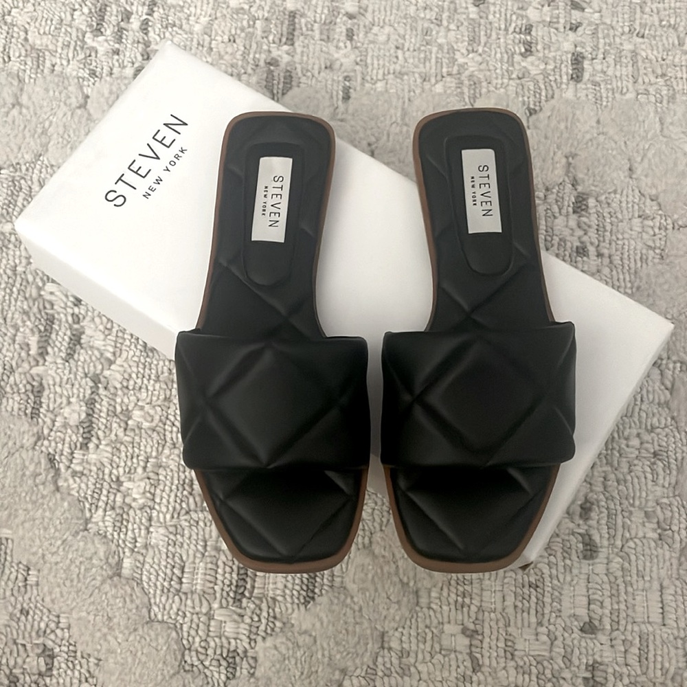 Steven New York Holyn Black Quilted Slide Sandals